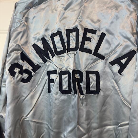 Vintage Aristo Jac by Hilton Satin Bomber Jacket 31 Model A Ford Silver Size XL - Picture 6 of 9